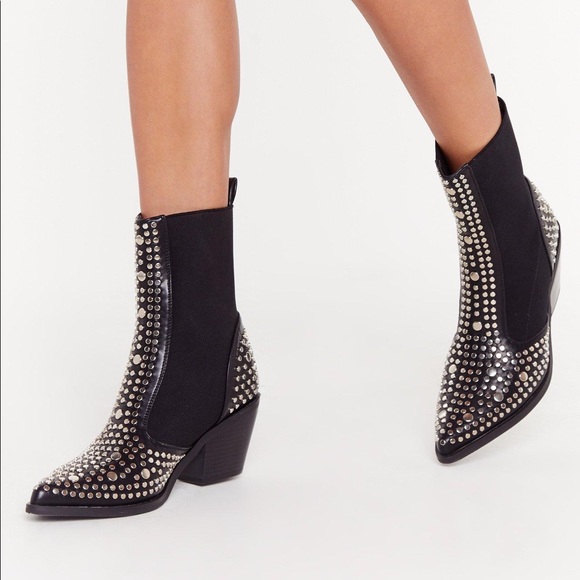 Nasty Gal Shoes Nasty Gal One Point Perspective Studded Chelsea